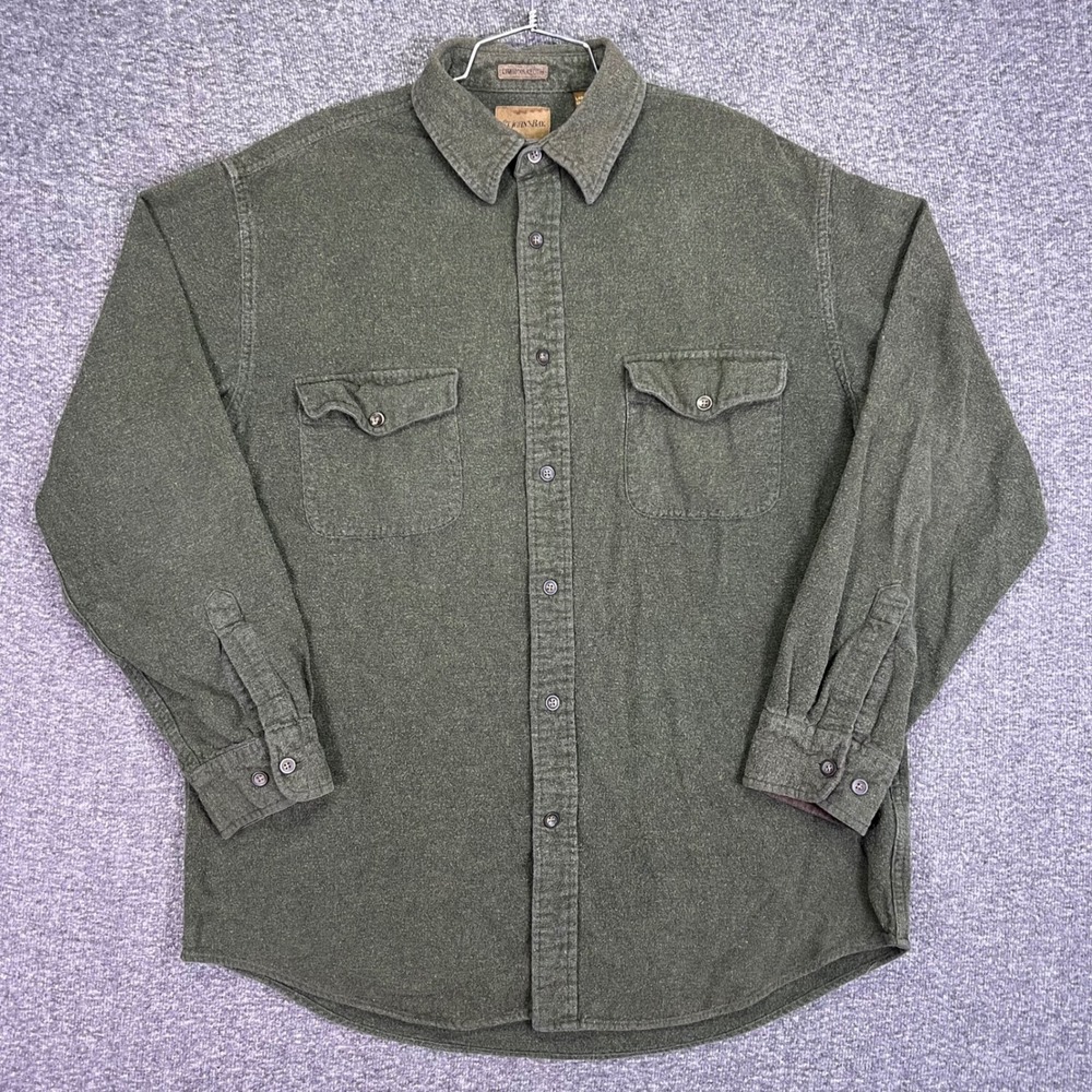 St Johns Bay Chamois Flannel Mens LT Green Pocket Utility Long Sleeve Shirt Tall